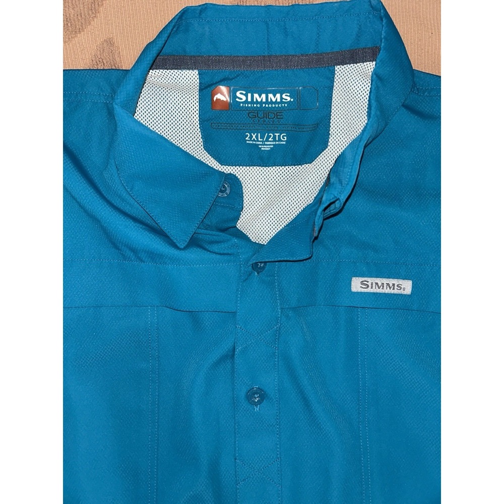 Simms Fishing Shirt Men's 2XL Teal Long Sleeve Vented Outdoors Performance - Picture 6 of 10